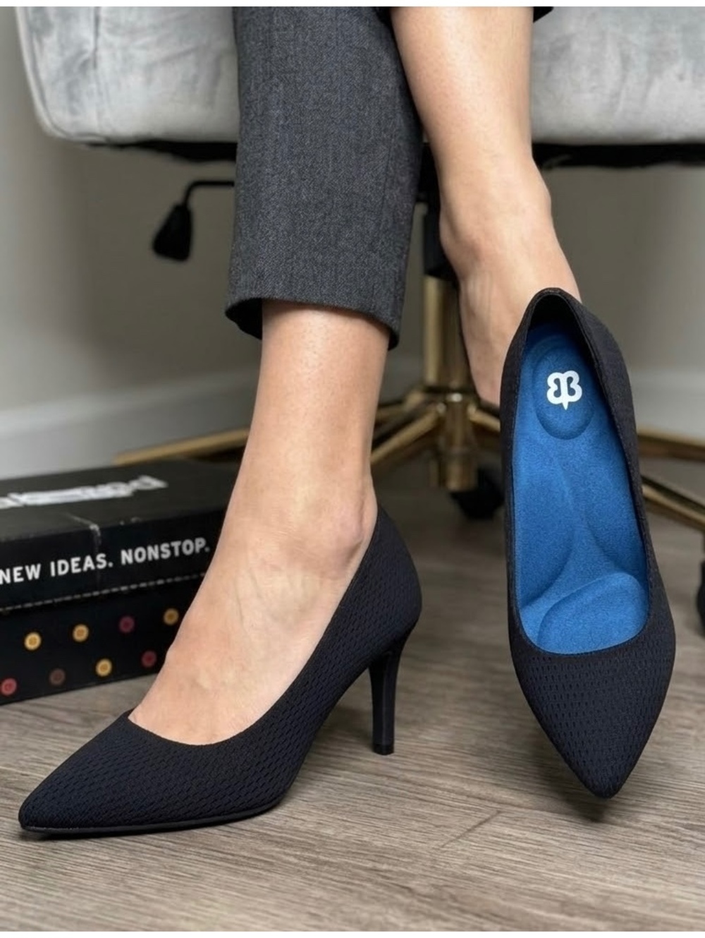 Betabrand Women's Black Knit Pointed Toe Pumps - Size 10.5 M